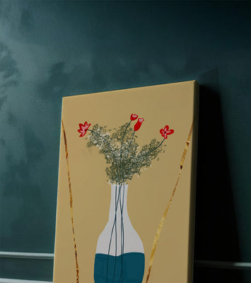 Vase with Red Flowers and Golden Accents