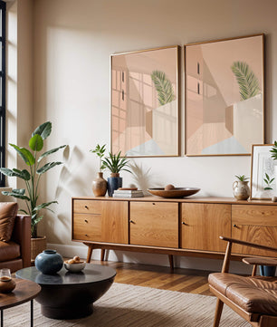 Moderne minimalistische Architekturszene mit Palmblatt