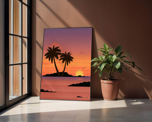 Sunset Over Tropical Island with Palm Trees and Birds - Mi tienda