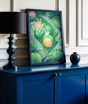 Scène aquatique luxuriante avec des fleurs de lotus et des feuilles vertes