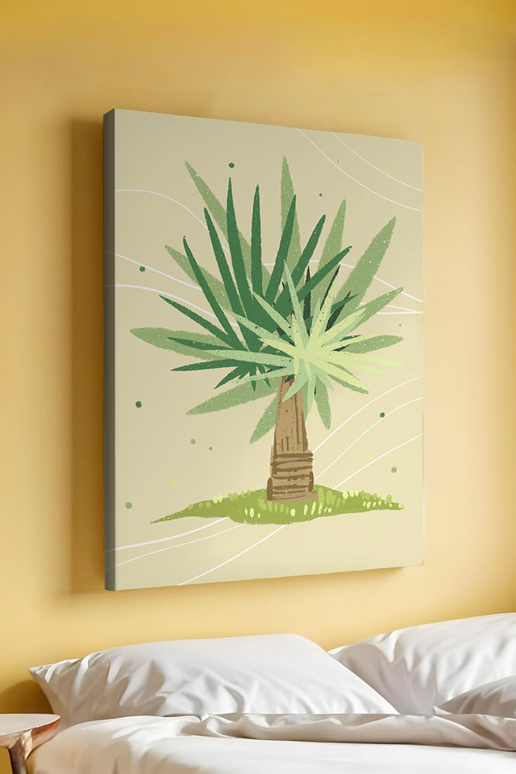 Illustrated tropical yucca plant with a textured background
