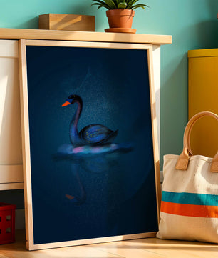 Majestic Black Swan Under Starry Night Sky with Golden Accents - Mi tienda