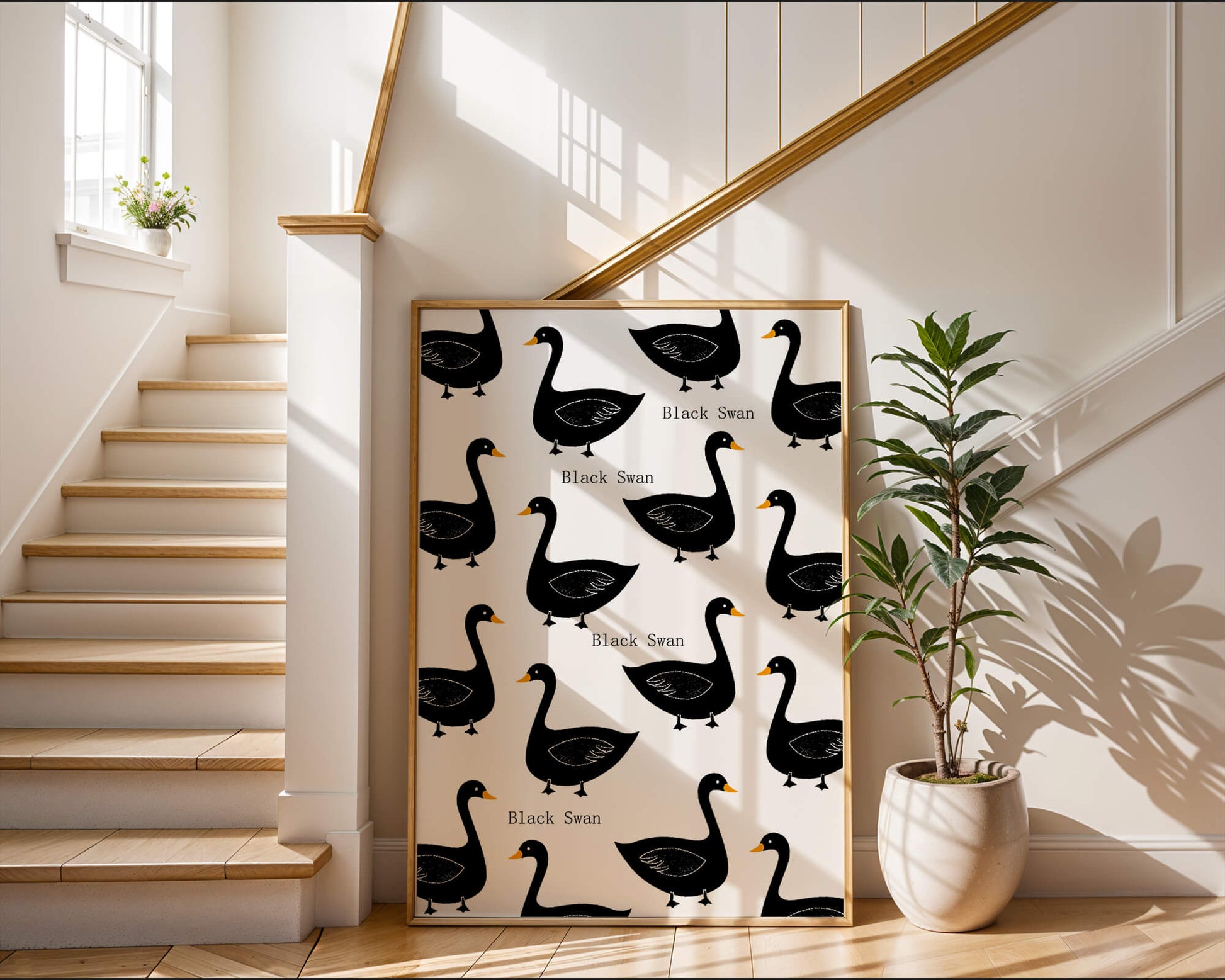 Seamless bird pattern with minimalist design and bold accents