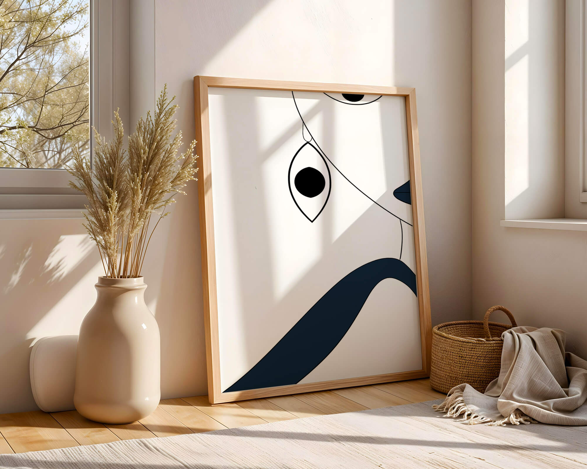 Abstract Minimalist Art with Geometric Shapes and Earring Detail - Mi tienda