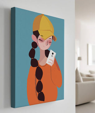Colorful illustration of a girl with a smartphone