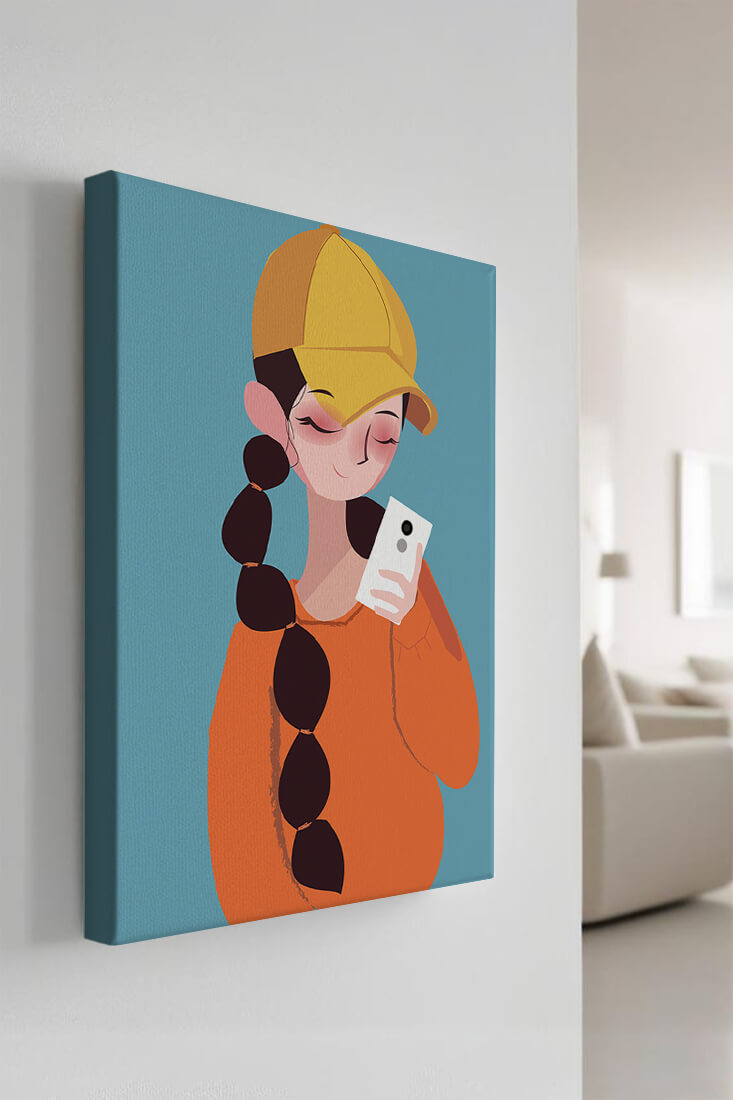 Colorful illustration of a girl with a smartphone
