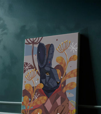 Abstract geometric rabbit in a vibrant autumn floral setting