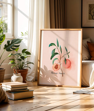 Watercolor Illustration of Honey Peach with Leaves on Light Background - Mi tienda