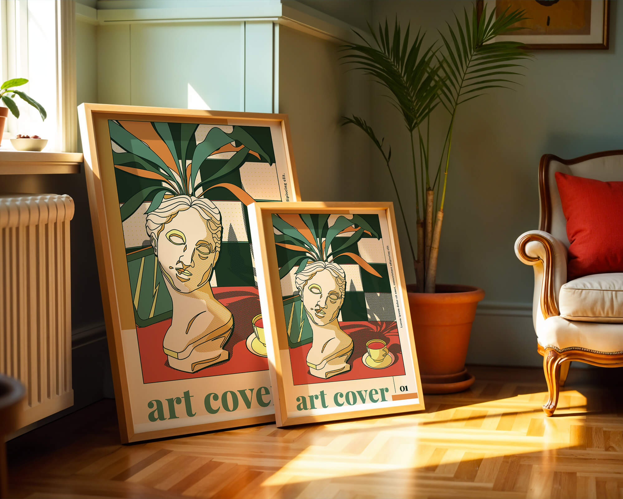 Abstract Art with Bust and Coffee Cup