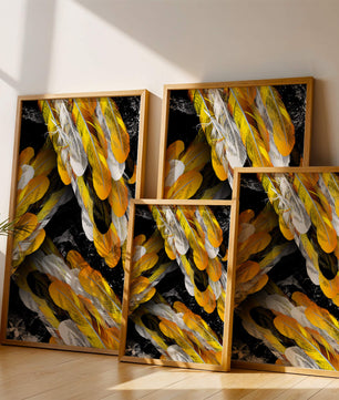 Abstract Composition with Yellow and White Feathers on a Black Background - Mi tienda