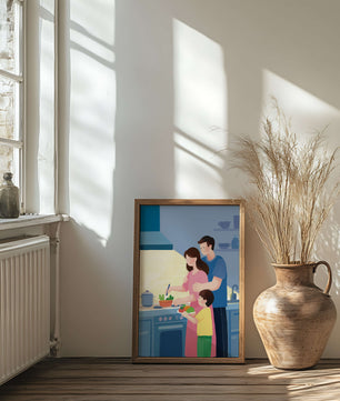 Family Cooking Together in a Modern Kitchen