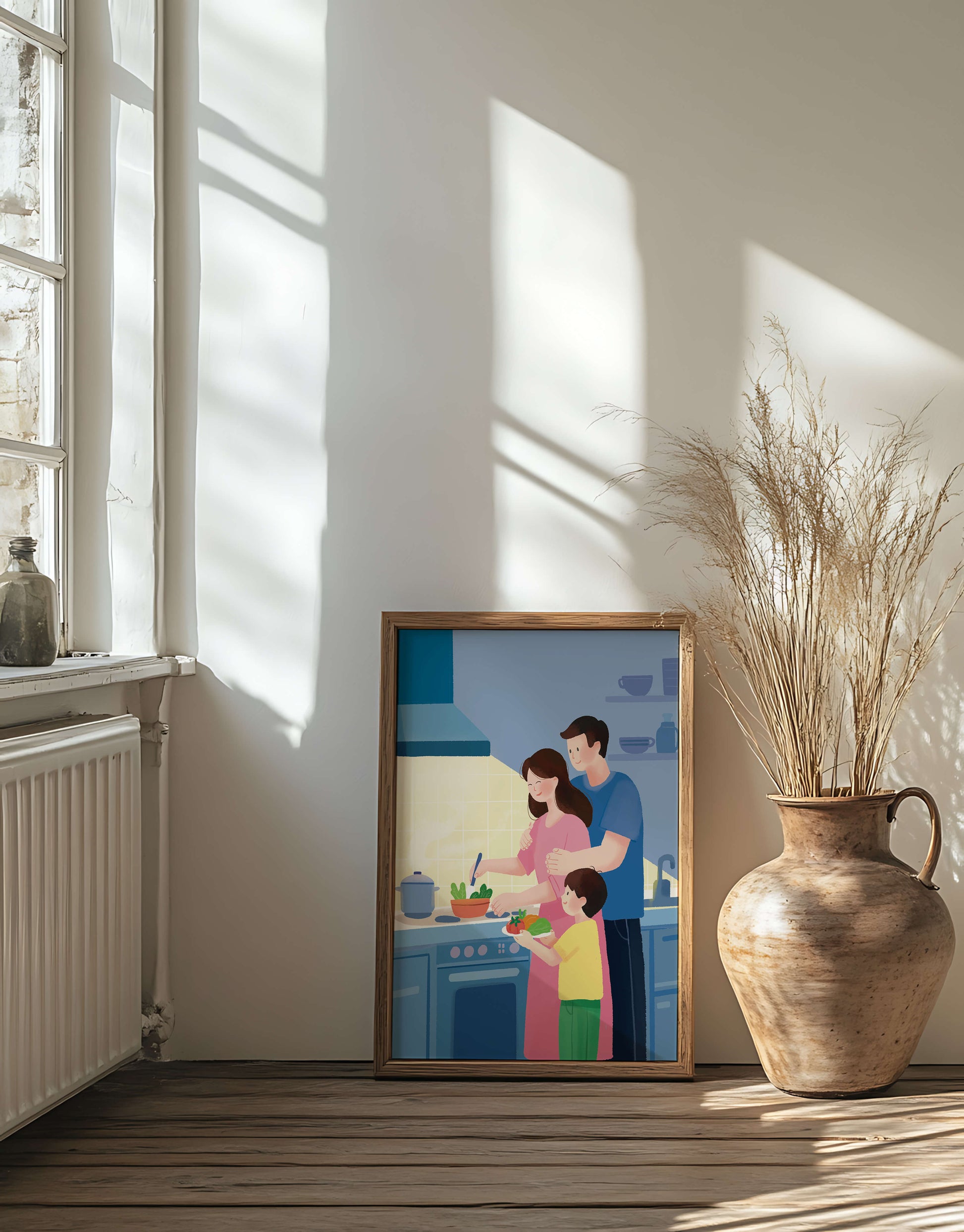 Family Cooking Together in a Modern Kitchen