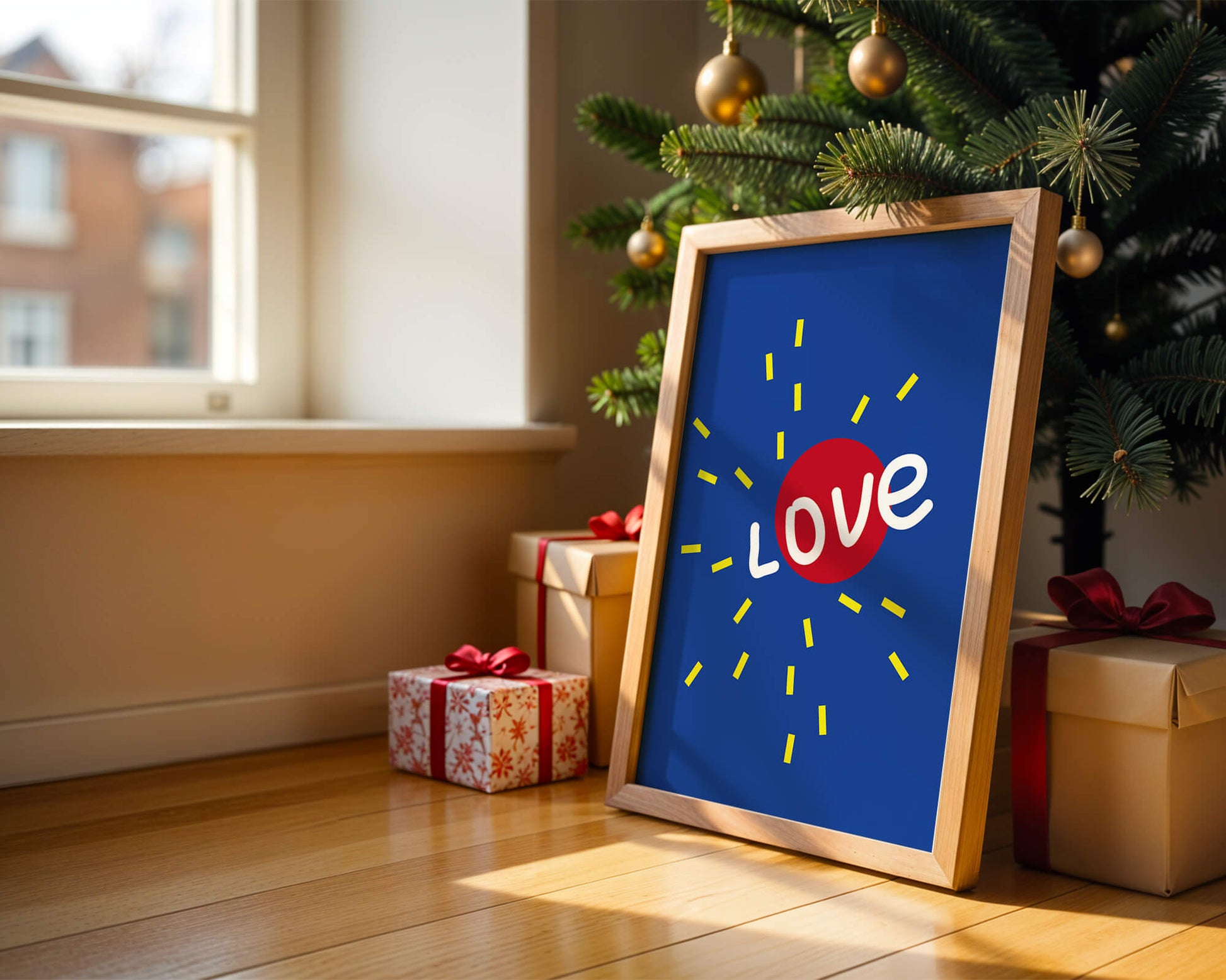 Colorful love-themed abstract design with bold elements