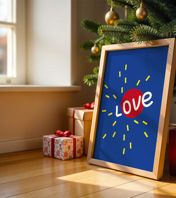 Colorful love-themed abstract design with bold elements