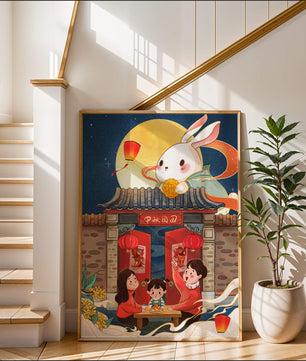 Célébration de la fête de la mi-automne avec un lapin et une réunion de famille