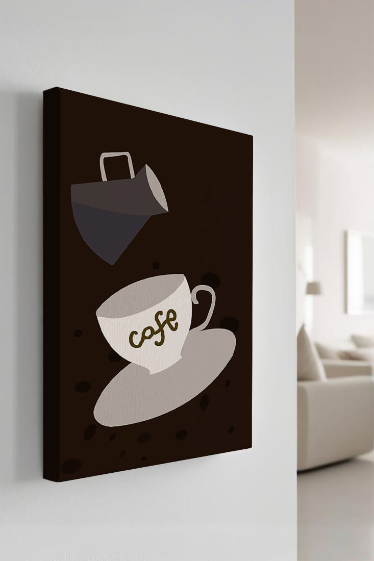 Minimalist coffee cup with pouring pot on dark background