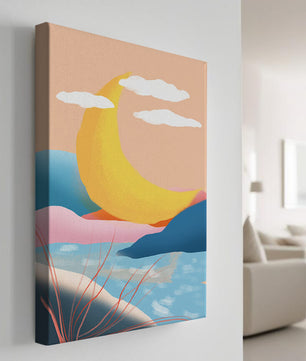 Abstract Landscape with Yellow Crescent and Pastel Colors