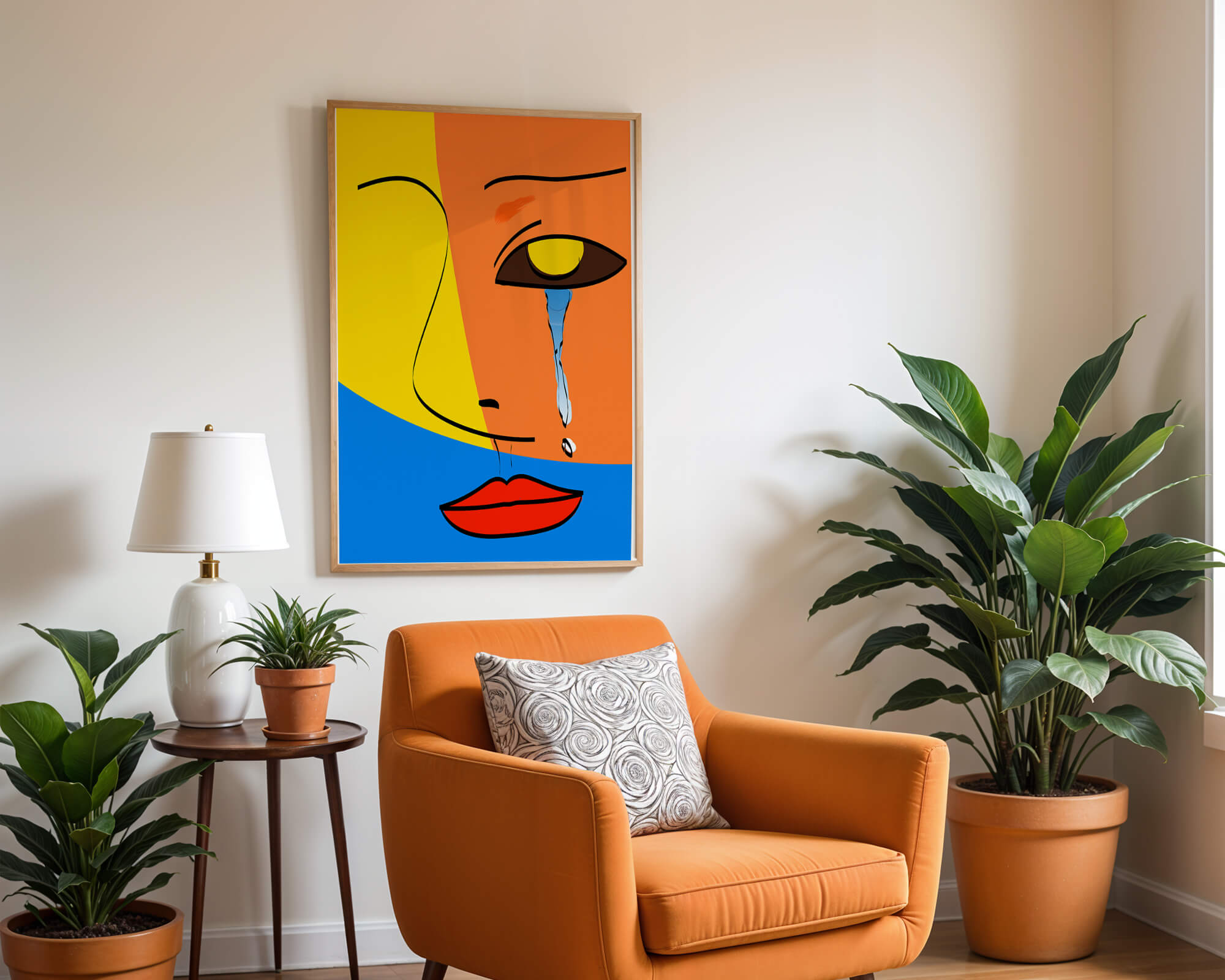 Colorful abstract face art with tear in modern style