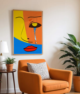 Colorido arte de rostro abstracto con lágrima en estilo moderno