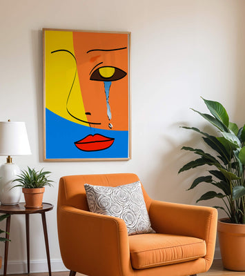 Colorful abstract face art with tear in modern style