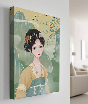 Traditional Asian Art Featuring Woman with Jewel Embellishments