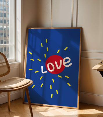 Colorful love-themed abstract design with bold elements