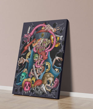 Colorful skeleton with skulls and snake illustration