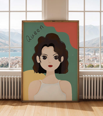 Stylized illustration of a confident woman with abstract background