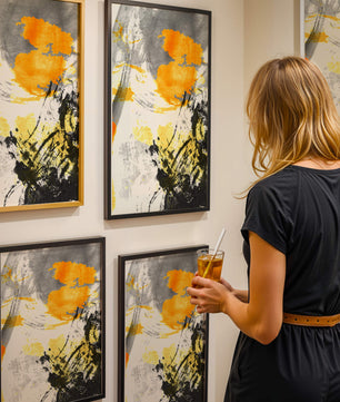 Abstract yellow and black watercolor splash with dynamic brushstrokes