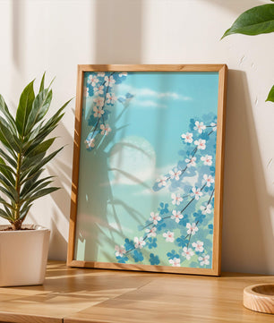 Flores primaverales serenas contra un cielo pastel con suave luz solar