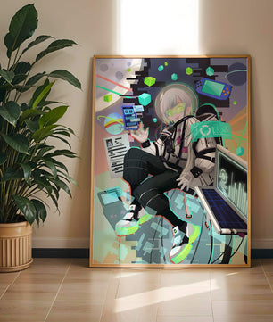 Conception de personnage numérique futuriste dans un décor spatial de science-fiction