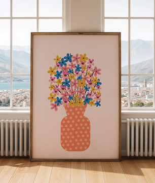 Colorful flower bouquet in a star-patterned vase