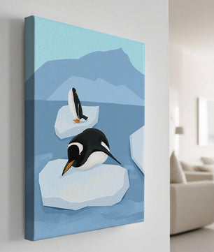 Charmante Pinguine auf schwimmenden Eisbergen in der Polarlandschaft