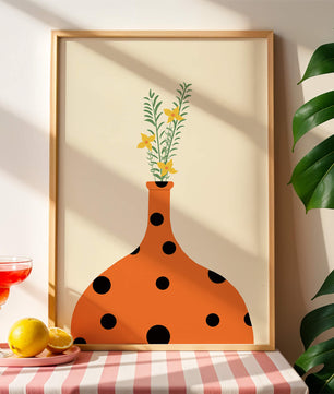 Colorful Polka Dot Vase with Yellow Flowers and Green Leaves - Mi tienda
