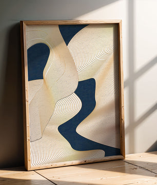 Lignes fluides abstraites sur fond bleu foncé