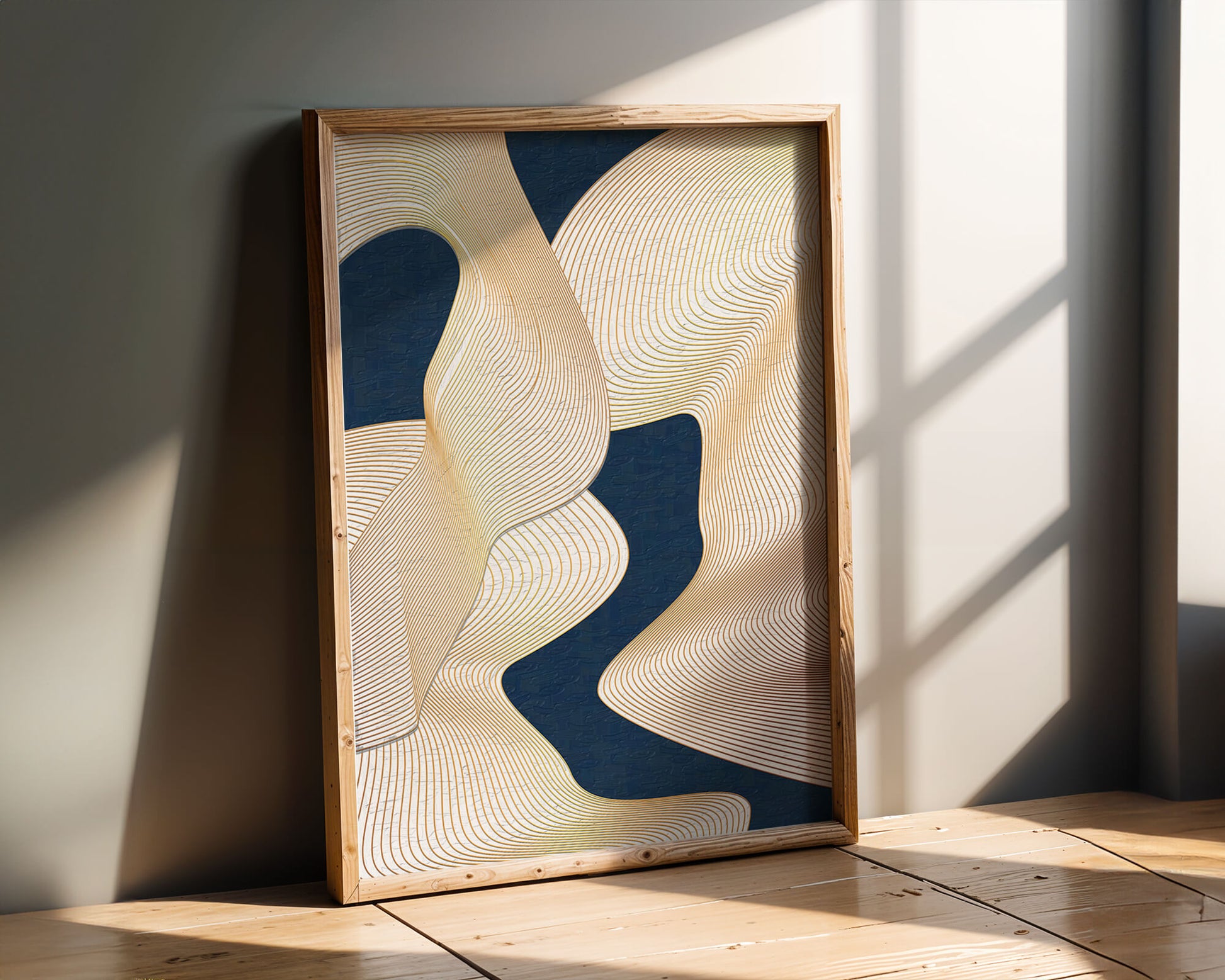 Lignes fluides abstraites sur fond bleu foncé