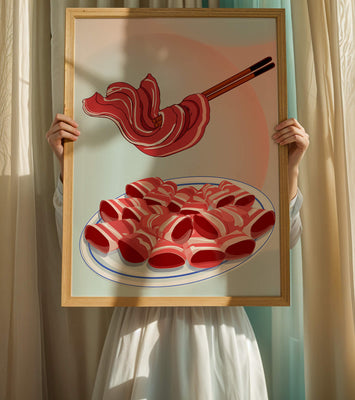 Delicious raw meat slices on plate with chopsticks in background