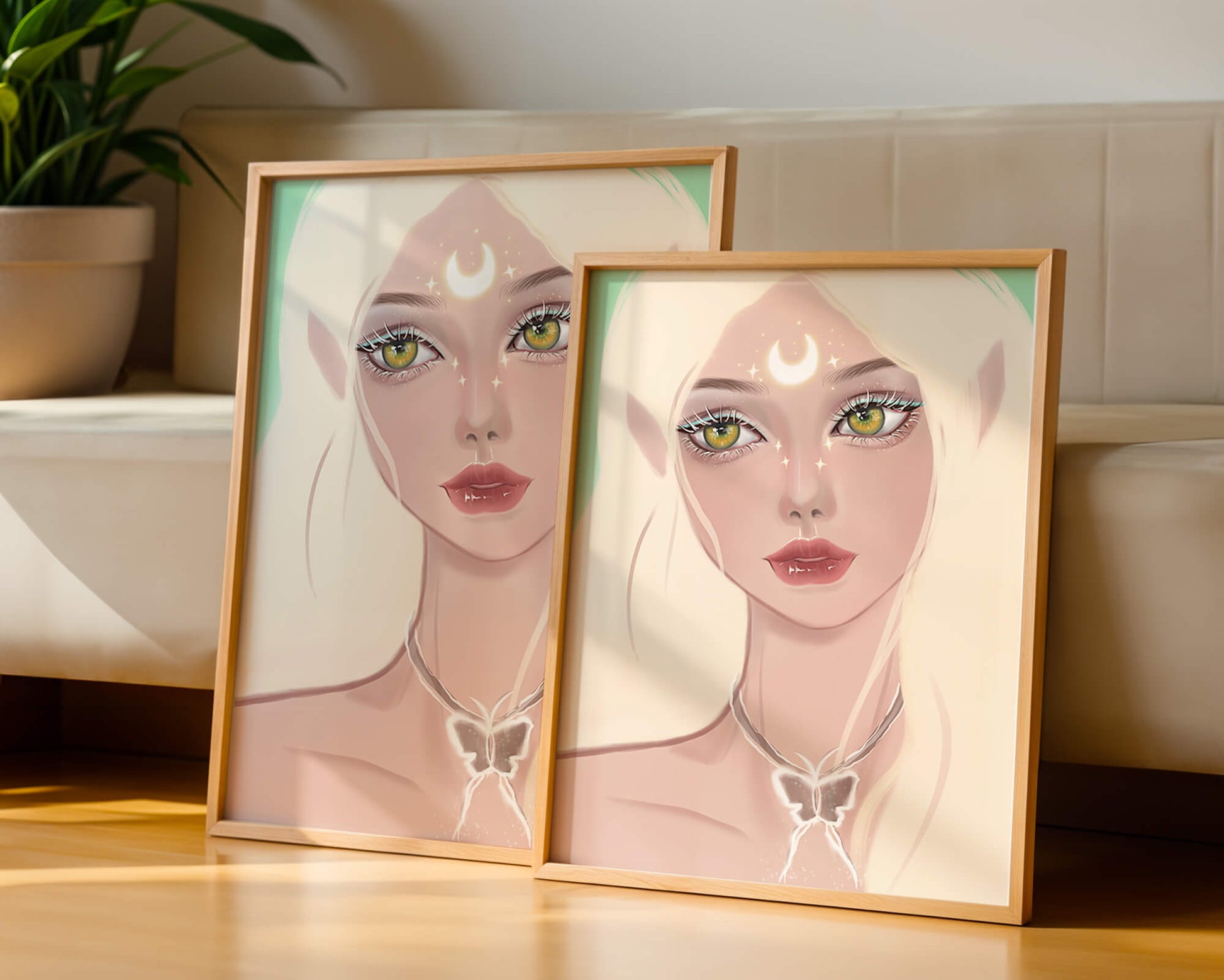 Enchanted portrait of ethereal elf girl with glowing elements