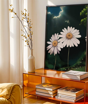 Sunlit Daisies in a Serene Landscape