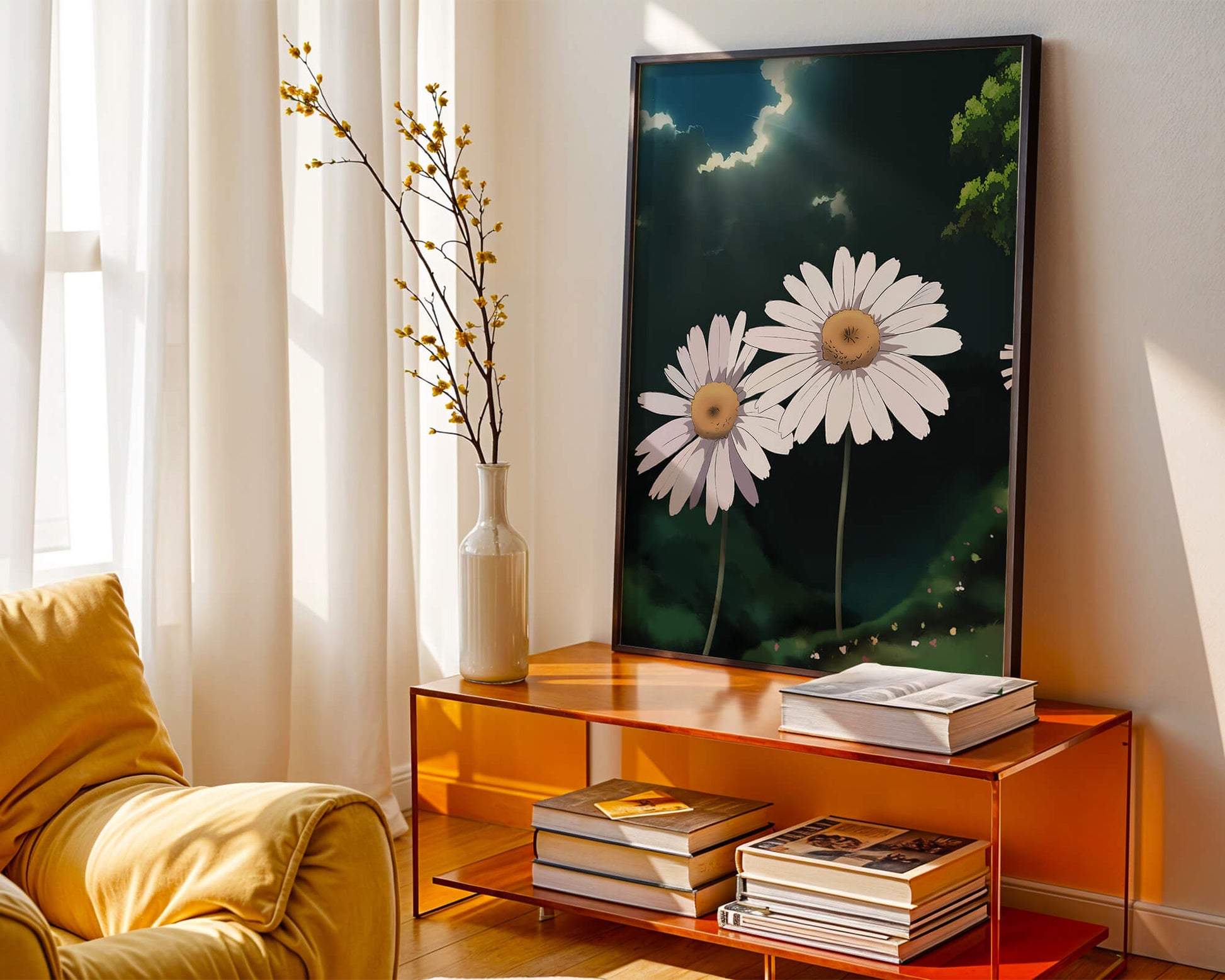 Sunlit Daisies in a Serene Landscape