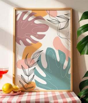 Illustration botanique abstraite avec des motifs de feuilles colorés