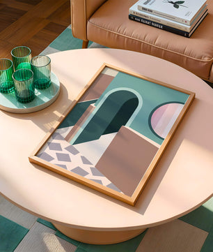Abstract architectural scene with geometrical shapes