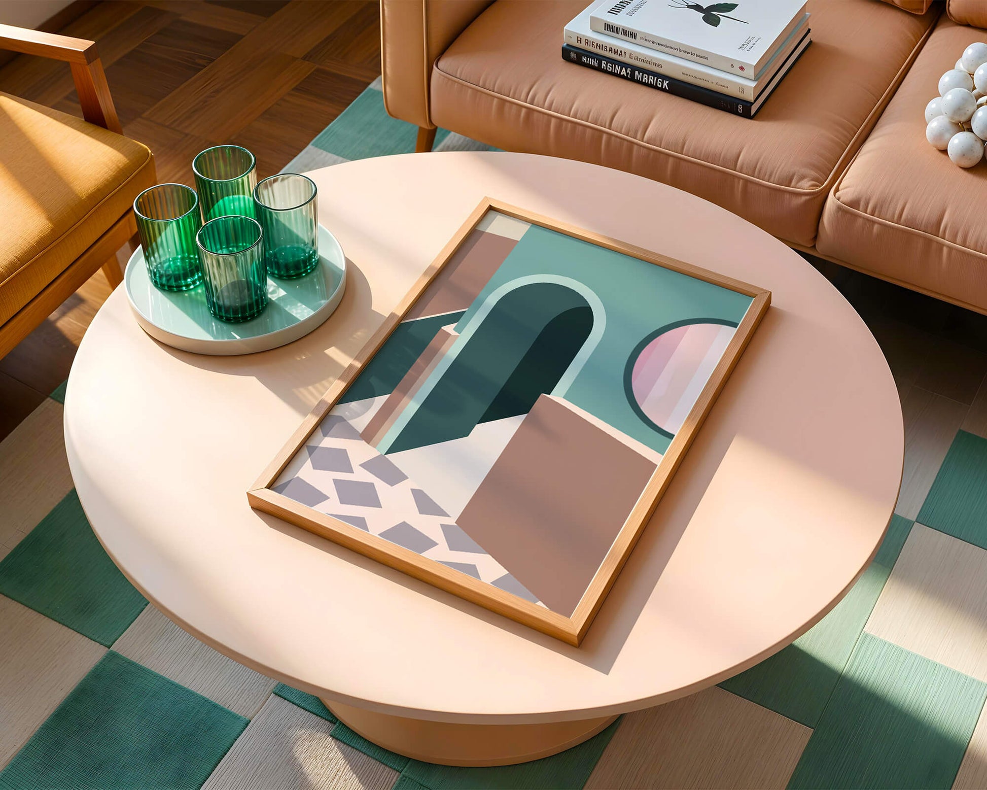 Abstract architectural scene with geometrical shapes