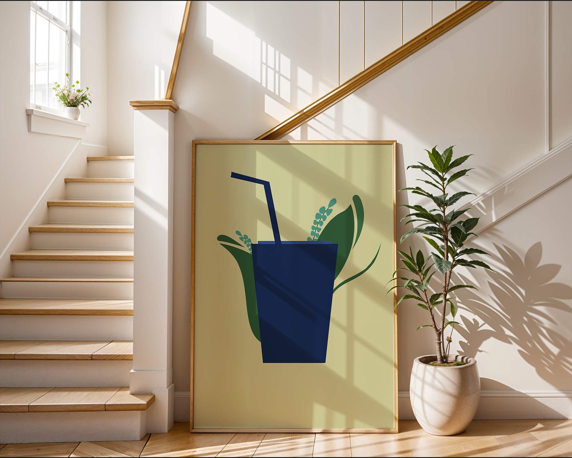 Modern cafe drink illustration with botanical elements