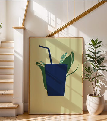 Modern cafe drink illustration with botanical elements