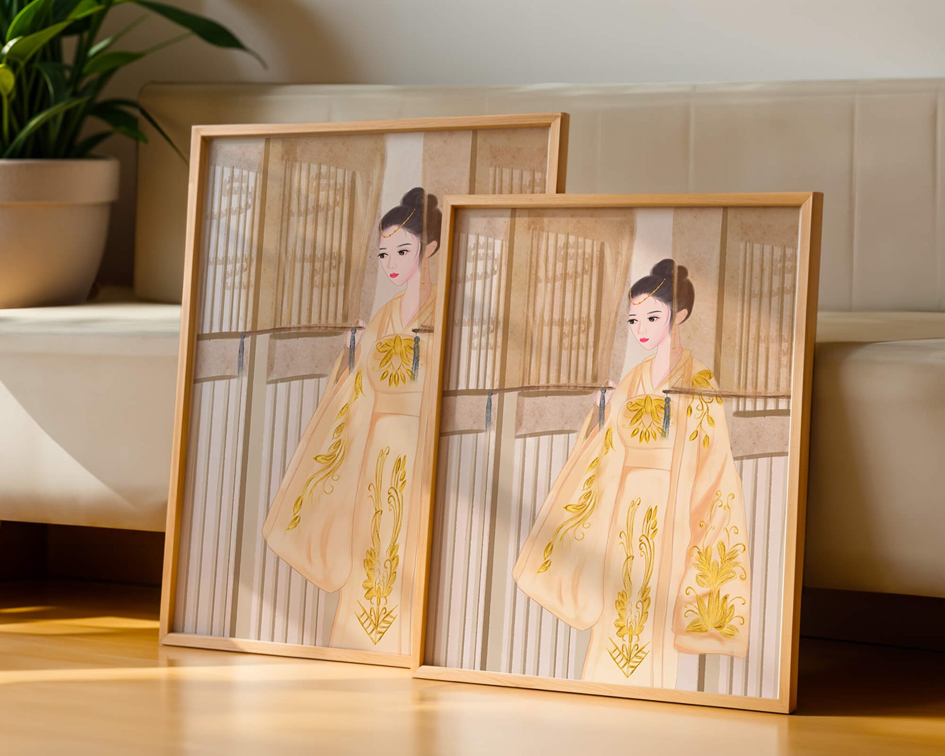 Traditional Chinese attire with gold embroidery and elegant design