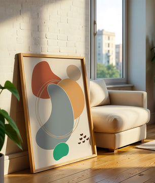 Abstract geometric art with colorful organic shapes and lines
