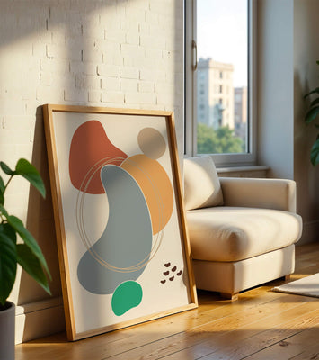 Abstract geometric art with colorful organic shapes and lines