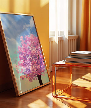Árbol de cerezo en un entorno celestial sereno