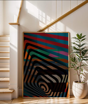 Arte abstracto geométrico colorido con rayas concéntricas